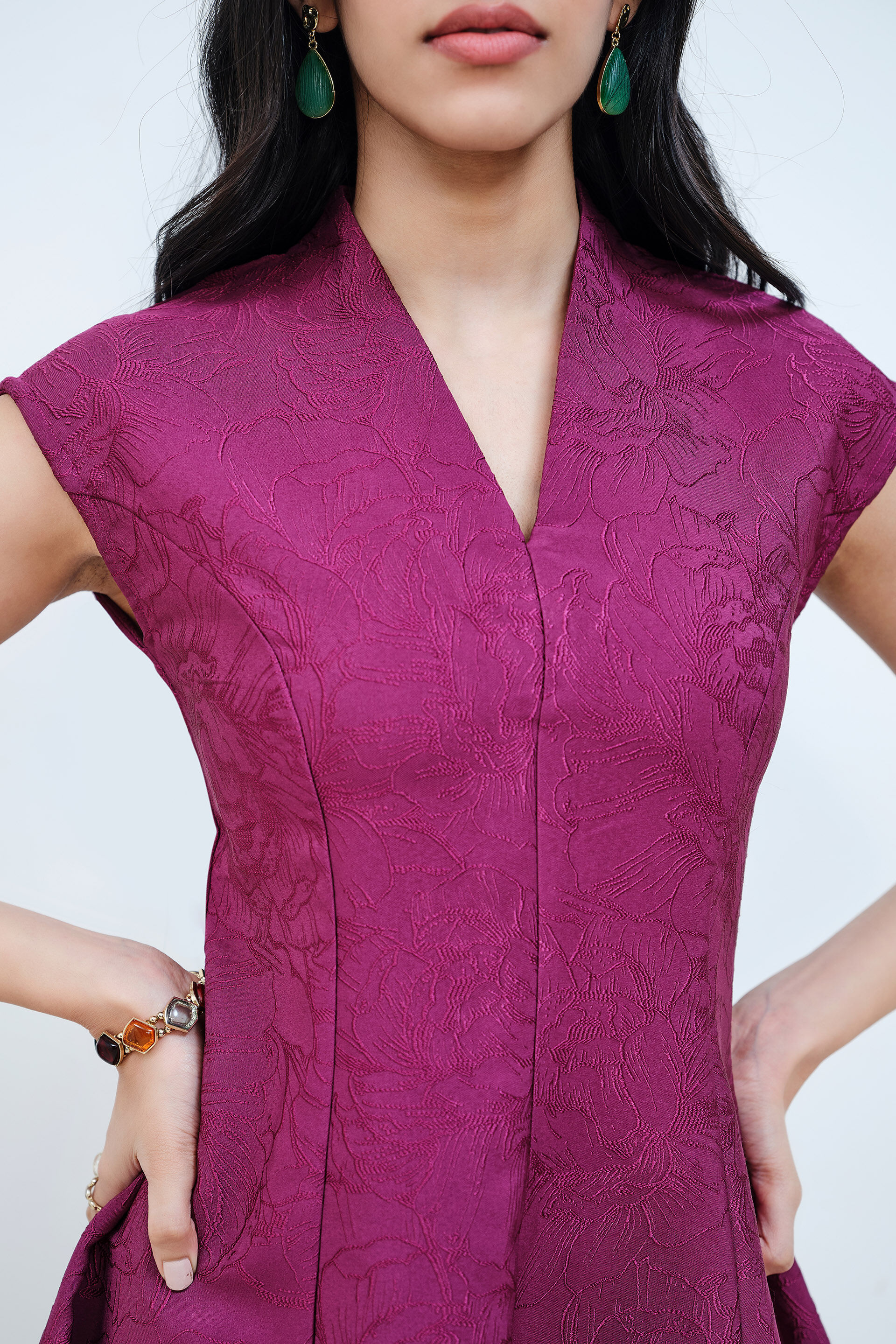 Aubergine Panelled Short Dress, Purple, image 4